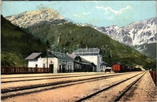 1910 Podbrdo, Kolodvor in juzna stran Bohinskega Predora / railway station and the south side of the Bohinj Railway Tunnel, train (fl)