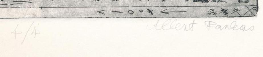 Albert Farkas (-): Naplopó. Rézkarc, papír, jelzett, 4/4 számozással. 5x20,5 cm