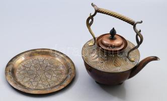 Keleti réz kanna, alátét tállal, m: 21 cm