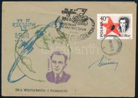 German Tyitov (1935-2000) szovjet űrhajós aláírása őt ábrázoló lengyel FDC-n / Signature of German T...