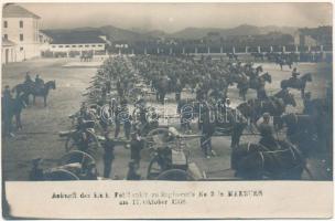Maribor, Marburg; Ankunft des K.u.k. Feldhaubitzen Regiment's No 3. / WWI Austro-Hungarian K.u.K. military, field artillery (EK)