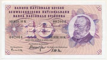 Svájc 1964. 10Fr "38 K 002064"; "Otto Kunz - Brenno Galli - Max Iklé" T:F Switzerland 1964. 10 Francs "38 K 002064"; "Otto Kunz - Brenno Galli - Max Iklé" C:F
