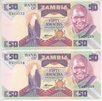 Zambia DN (1986-1988.) 50K (2x) sorszámkövetők "54/F 320223 - 54/F 320224" T:AU Zambia ND (1986-1988.) 50 Kwacha (2x) consecutive seriasl "54/F 320223 - 54/F 320224" C:AU Krause 28.