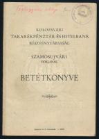 1944 Kolozsvári Takarékpénztár és Hitelbank Szamosújvári fiókjának betétkönyve, kitöltött.
