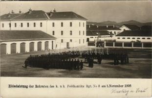 Maribor, Marburg; Eidesleistung der Rekruten des k.u.k. Feldhaubitz Rgt. No. 3. am 1. November 1908 / ceremony of new soldiers taking the oath, military barracks