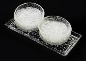 Jegecüveg köretes készlet, tálca 34x15 cm, 6 darab tál d: 14 cm