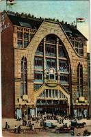 1916 Budapest VI. Párisi Nagy Áruház utcai homlokzata, reklám, automobil (kopott sarkak / worn corners)