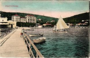 1910 Portoroz, Portorose; beach, hotel. Guido Costalunga N. 1. Pola, 1909. + "VAPORE DALLA DALMAZIA ED ISTRIA" (EK)
