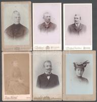 6 db vegyes keményhátú fotó, közte rimaszombati műteremből, 10,5×6,5 cm