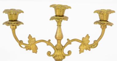 Háromágú bronz gyertyatartó, m: 25 cm