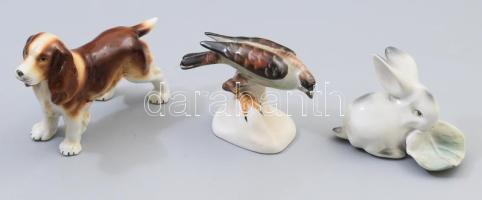 Zsolnay salátát evő nyúl + Aquincum sólyom + német kutya figura, hibátlan.