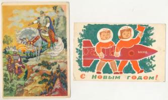 16 db MODERN szovjet grafikai művészlap, főleg mesefigurás és üdvözlőlap / 16 modern Soviet graphoc ...