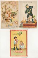 3 db RÉGI újévi üdvözlő képeslap / 3 pre-1945 New Year greeting art postcards
