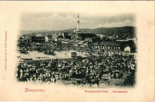 Banja Luka, Banjaluka; Wochenmarkt-Platz / Govedarnica / market square, mosque. Alleinverlag Josef. S. Wolf (fl)