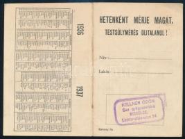 1936 Miskolci gyógyszerész Kellner Ödön Sas gyógyszertára, pecsétes kártyanaptár kihajtható
