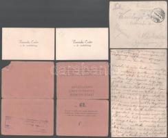 1916-1940 Kis militária tétel: csendőr névjegy, tábori posta levelek, Gábor Áron honv. hdp, iskola parancsnokság igazovány