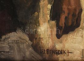 ifj. Benedek Jenő (1939-2019): Kalapos férfi. Olaj, fa, jelzett. 65x50 cm. Dekoratív, kissé sérült f...