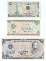 Vietnám 1985. 1D + 30D + 1991. 100D T:AU, sarokhajlás Vietnam 1985. 1 Dong + 30 Dong + 1991. 100 Dong C:AU, folded corner Krause P#90, P#95, P#105