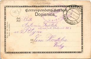 Ljubljana, Laibach; Kolodvorske ulise, Sv. Petra cesta, Spitalske ulise. J. Horowitz (Tries), F. Pet...