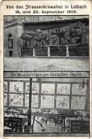 Ljubljana, Laibach; Von den Strassenkrawallen 19 und 20 September 1908, die Verwüstungen am deutschen Kasino / burglary, casino, interior (worn corners)