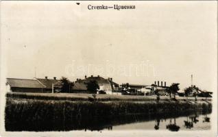 1932 Cservenka, Crvenka; Ferenc csatorna, cukorgyár / canal, sugar factory. photo (gyűrődés / crease)