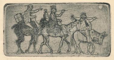 Jelzés nélkül: Háromkirályok. Rézkarc, papír, 4,5x9 cm