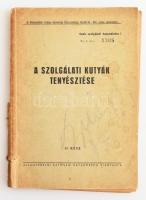 A szolgálati kutyák tenyésztése. II. rész. Csak szolgálati használatra! Számozott, 1308 számú példány. Bp.,én. (cca 1951), Államvédelmi Hatóság Határőrség, 220 p. Kiadói papírkötés, sérült gerinccel és kötéssel, foltos borítóval.