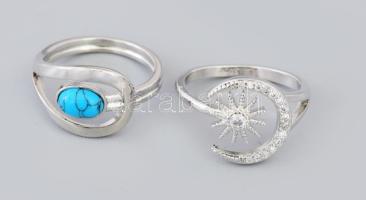 2 darab ezüst (Ag) gyűrű, kő berakásokkal, m: 53, jelzett, bruttó 4,8g