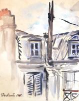 Derkovits jelzéssel: Tetőablakok. Tus-akvarell, papír, 37×30 cm