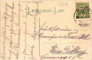 1906 Árpatarló, Ruma; Hauptgasse / Fő utca, piac, F. Riester üzlete. Anna Wagner kiadása / main stre...