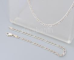 Ezüst(Ag) figaro nyaklánc és karkötő, jelzett, h: 55 és 19 cm, nettó: 7,1 g