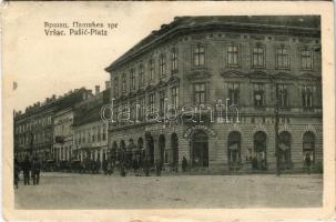 1927 Versec, Werschetz, Vrsac; Pasic-Platz / Pasic tér, Győri M. R. és Fia, Franz Zoffmann, Aurel Boiger üzlete / square, shops (EB)
