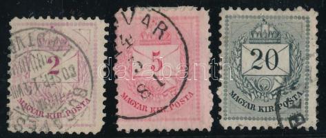 1874 Színesszámú 2kr, 5kr és 20kr 11-es fogazással (min. 27.350)