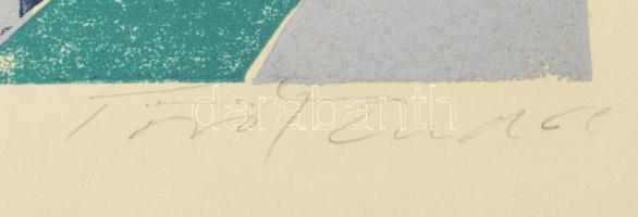 Török Endre (1926-1980): Balaton. Színes linómetszet, papír, jelzett. 29,5×38 cm