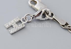 Ezüst(Ag) duplaszemes karkötő köves "H" charmmal, jelzett, h: 18,5 cm, bruttó: 3,7 g