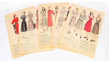 Butterick Patterns U.S.A. női divatillusztrációk, mérettáblázatokkal, 5 db kétoldalas nyomtatvány, néhány kis lapszéli sérüléssel, kissé foltos, 35,5x25,5 cm