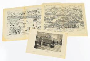 cca 1900 A Magyar Nemzet Története 3 db melléklete: Buda és Pest ostroma 1542-ben; Hasszán budai pasa elűzetése Esztergom falai alól; József Nádor sírja a budai királyi sírboltban. Bp., Athenaeum, változó állapotban, lapszéli sérülésekkel, 17x26 cm és 26x33 cm között