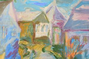 Mersits Piroska (1926-1988): Színes utca. Gouache, papír. Jelezve jobbra lent. Papírra kasírozva. 30...