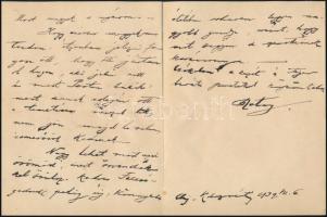 1939 Patay József (1886-1946) erdélyi egyháztörténész által írt és aláírt levél