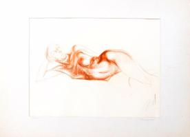 Farsang Sándor (1945-2015): Akt IV. Ceruza, papír, jelzett, paszpartuban, 34,5×46 cm