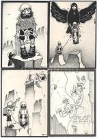 9 db MODERN szlovák humoros művészlap: hegymászók / 9 modern Slovakian humour art postcard: hikers s...