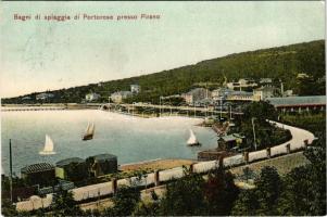 Portoroz, Portorose; Bagni di spiaggia di Portorose presso Pirano / beach. Prop. riservata Francesco Heizinger (EK)