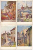 Pozsony, Pressburg, Bratislava - 4 db RÉGI művészlap vegyes minőségben, Pozsonyer Künstlerkarten / 4 pre-1945 art postcards in mixed quality s: H. Pinggera