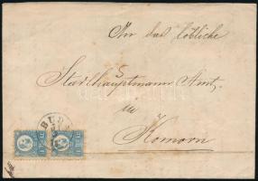1873 Réznyomat 10kr függőleges pár (regiszterhajtás) levélen "BUDA" - Komorn