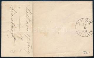 1869 Levél sárga 2kr bérmentesítéssel "PEST / LIPÓTVÁROS" - "PEST / DÉLELŐTT" (1...