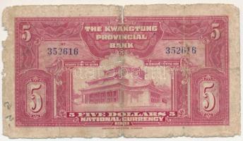 Kína 20(1931) 5$ "Kwangtung Provincial Bank", "352616" T:VG,G
China 20(1931) 5 ...