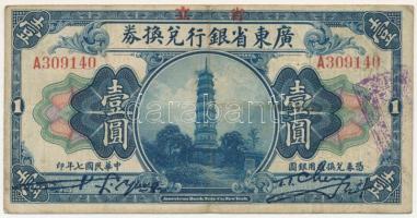 Kína 7(1918) 1$ "Kwangtung Provincial Bank", "A309140" T:VG China 7(1918) 1 Dollar "Kwangtung Provincial Bank", "A309140" C:VG Krause P#S2401