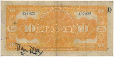 Kína 7(1918) 10$ "Kwangtung Provincial Bank", "127922" T:F
China 7(1918) 10 Dol...