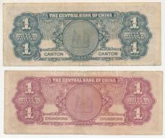Kína 38(1949) 1Y / 1$ (2xklf) "Canton" + "Chungking" T:F,VG
China 38(1949) 1 Yu...
