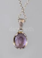 Ezüst(Ag) nyaklánc ametiszt medállal, jelzett, h: 44 cm, bruttó: 4,4 g